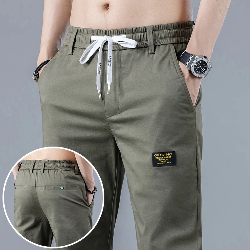 秋季新款休闲裤男士直筒修身青年男式男裤松紧腰弹力纯棉运动长裤