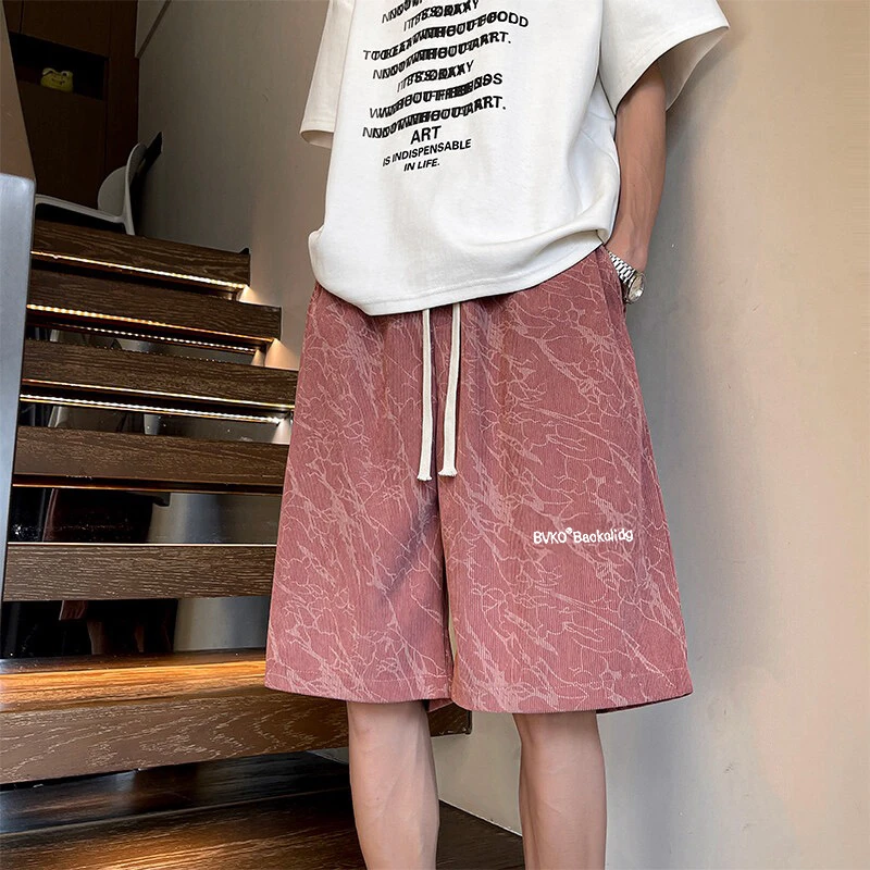 美式高街刺绣绿色休闲短裤男士夏季薄款情侣宽松百搭五分裤大裤衩