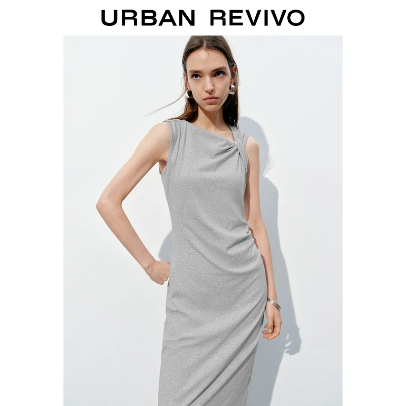 UR2025秋季新款女装魅力设计感褶皱修身无袖连衣裙UWG750225