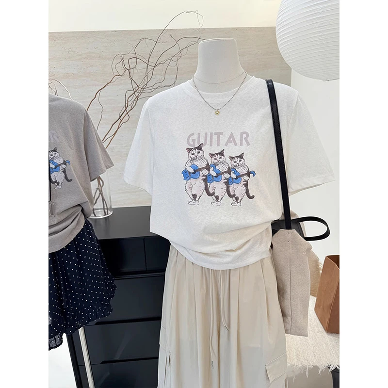 雪花棉T恤女短袖夏季2025新款宽松200斤胖mm大码遮肉显瘦薄款