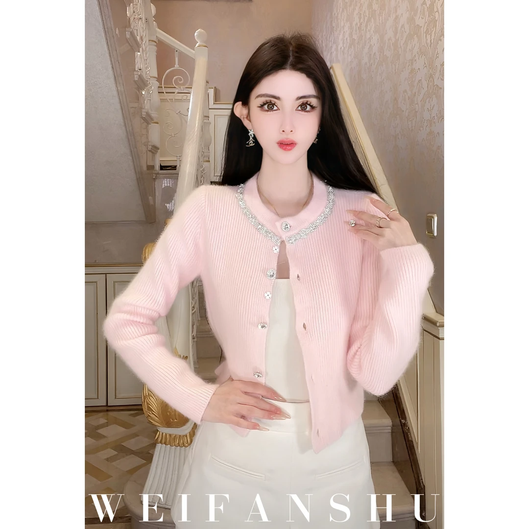 WEIFANSHU/魏凡舒【奶油姜糖】秋冬新款千金感圆领减龄针织毛衣开衫