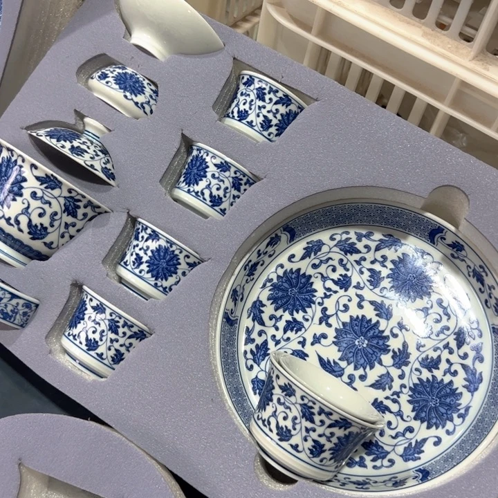 瓷片白青花缠枝莲十件套q