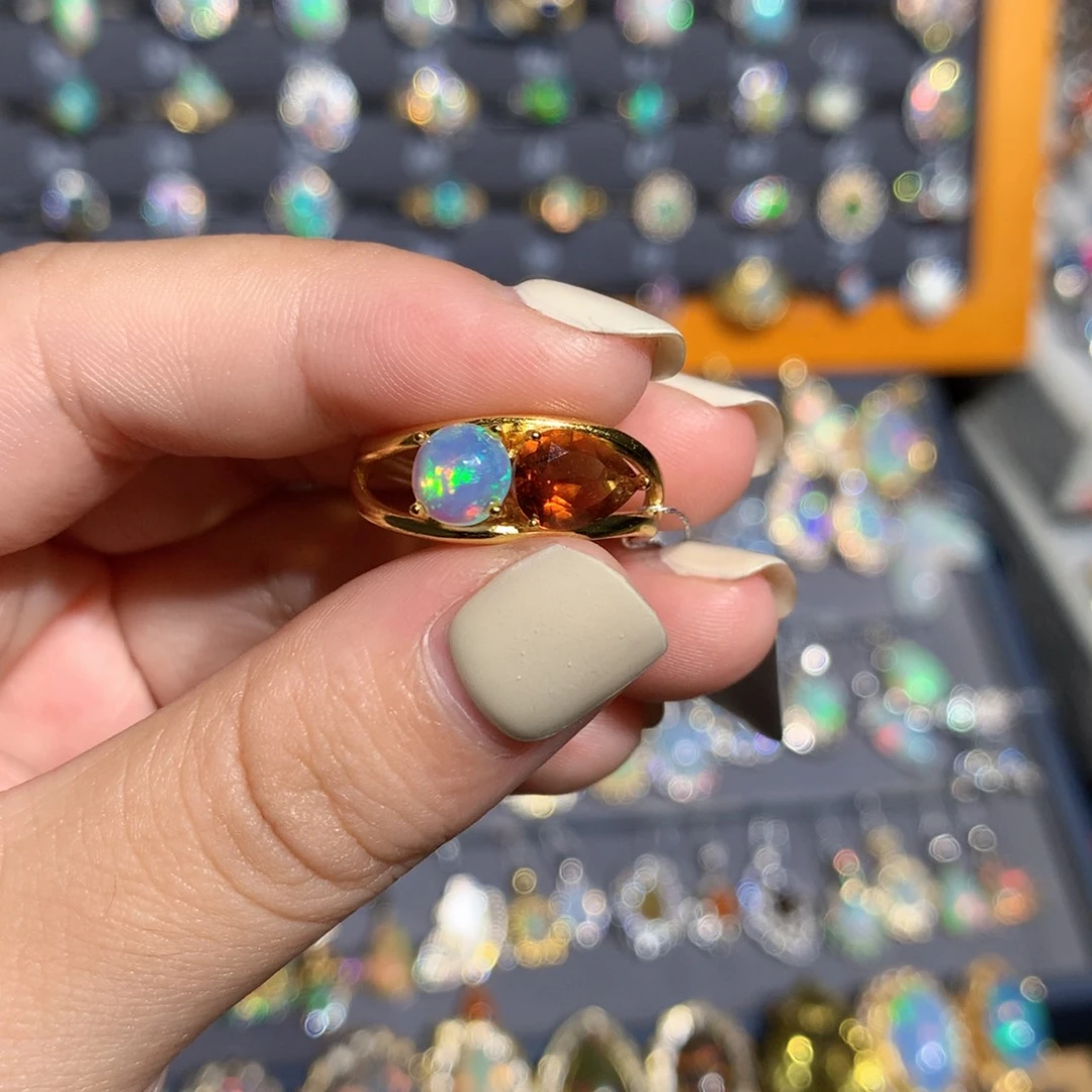 银S925镶嵌欧泊欧泊戒指l