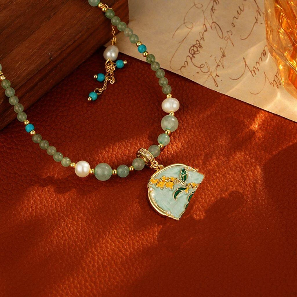 铜合金项链 35【秘密花园】油画风轻奢时尚气质小众百搭吊坠项链