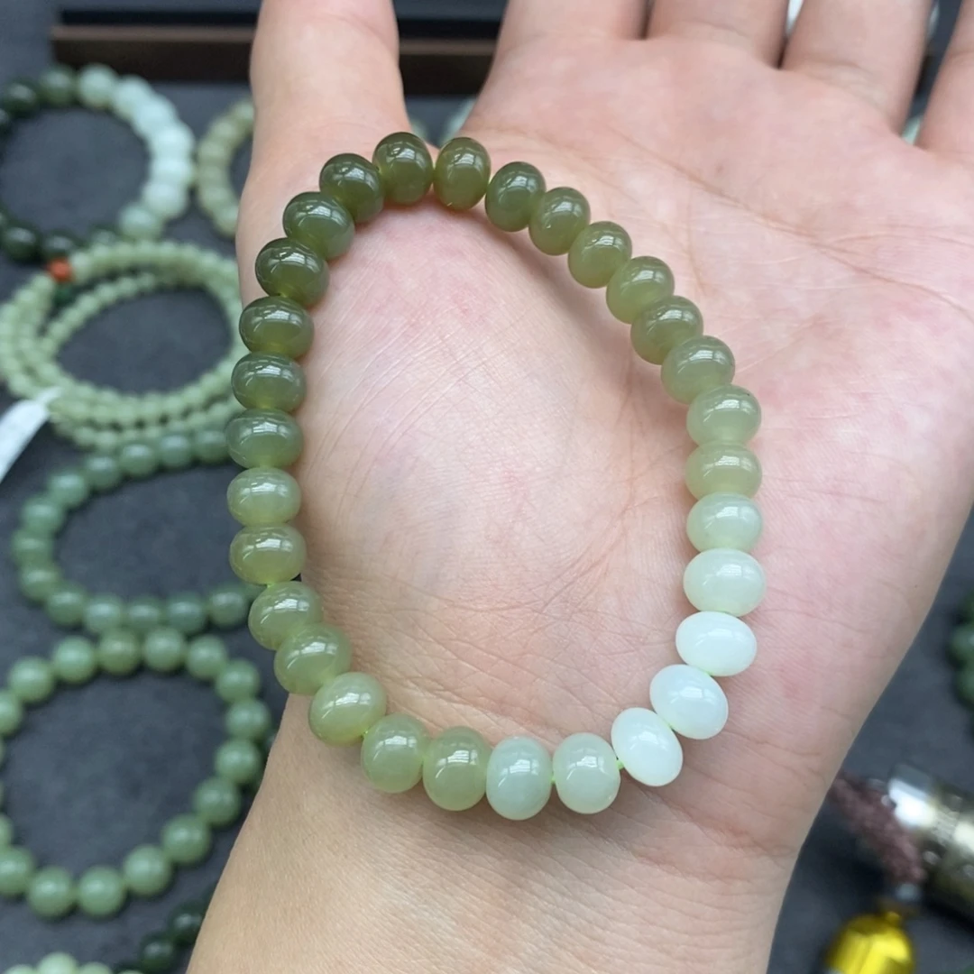 和田玉未镶嵌手链卡8渐变算盘珠