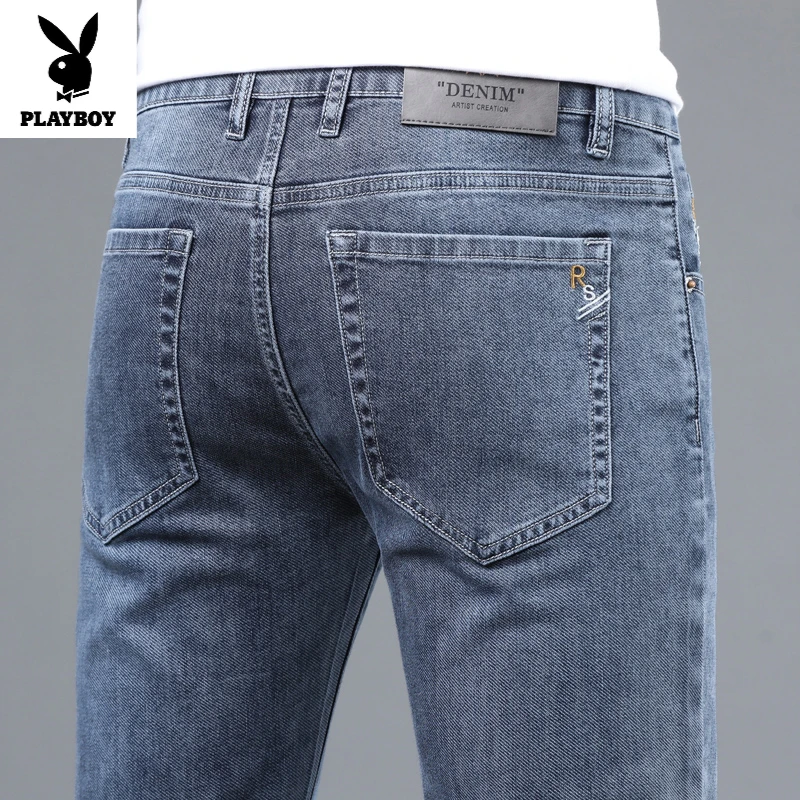 花花公子牛仔裤男士秋冬季新款修身直筒潮流弹力百搭高端裤子男厚
