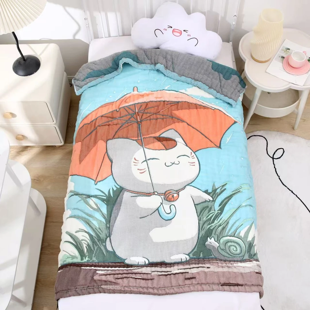 【橘伞小咪】 120cm *150cm多功能轻奢超柔轻奢纱布泡芙被