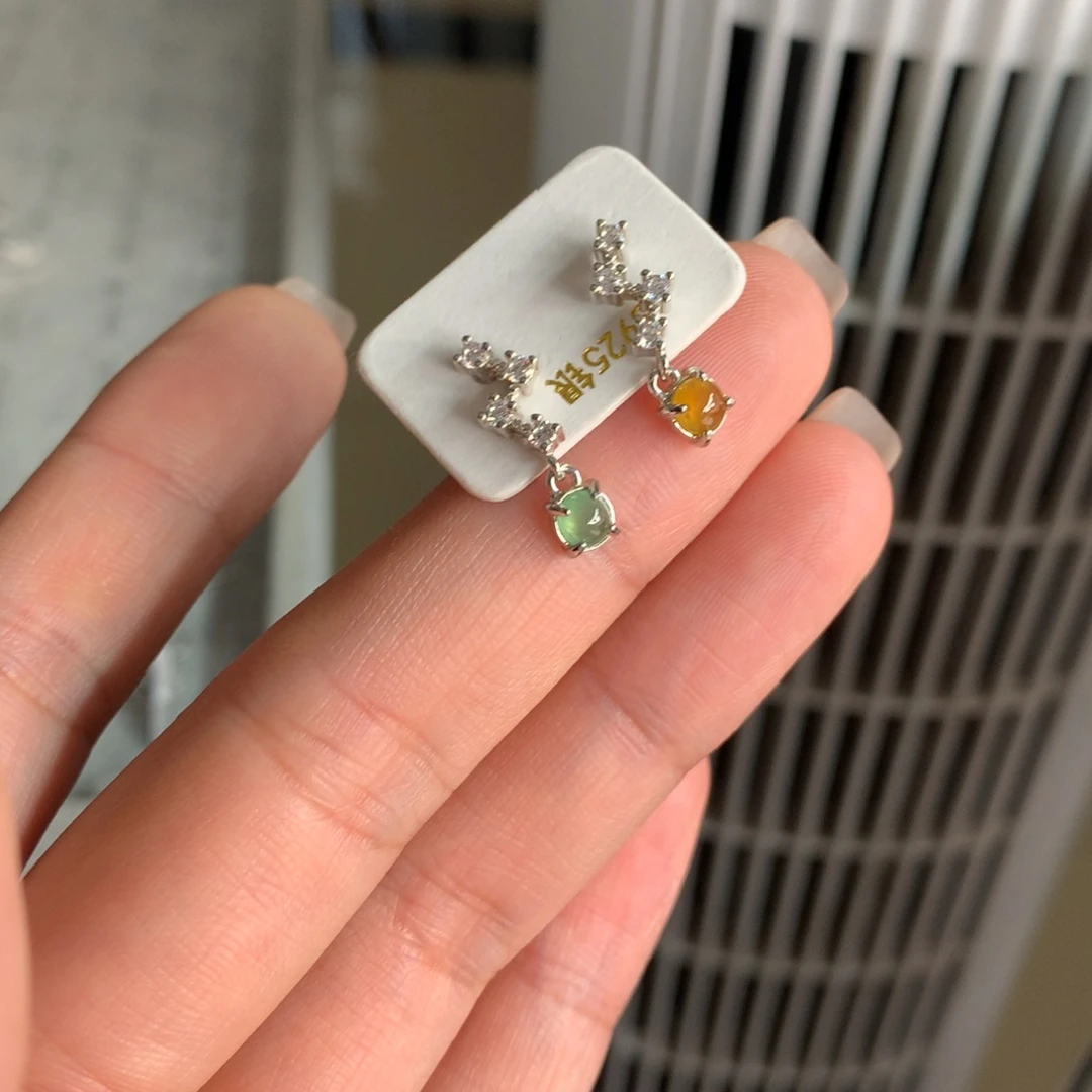 翡翠银S925镶嵌吊坠(不含链)耳钉
