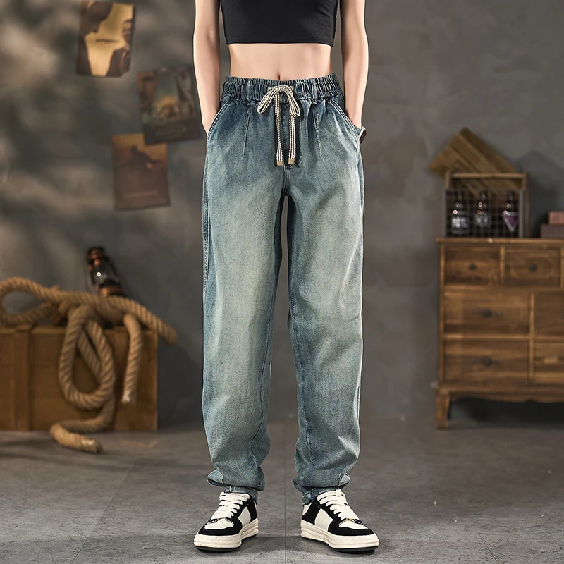 牛仔裤男士2025新款宽松春夏季薄款哈伦裤水洗百搭休闲裤子807