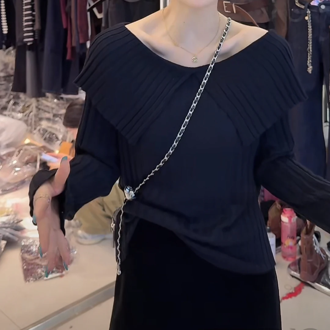 针织透气女套头款极简风毛针织衫2025设计感秋季插肩袖休闲风上衣