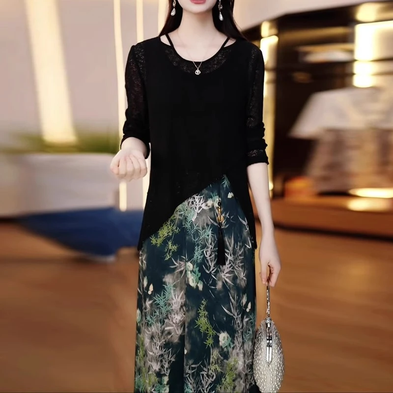 两件套连衣裙女2025春夏新款气质遮肉高档时尚罩衫套装中长款裙子