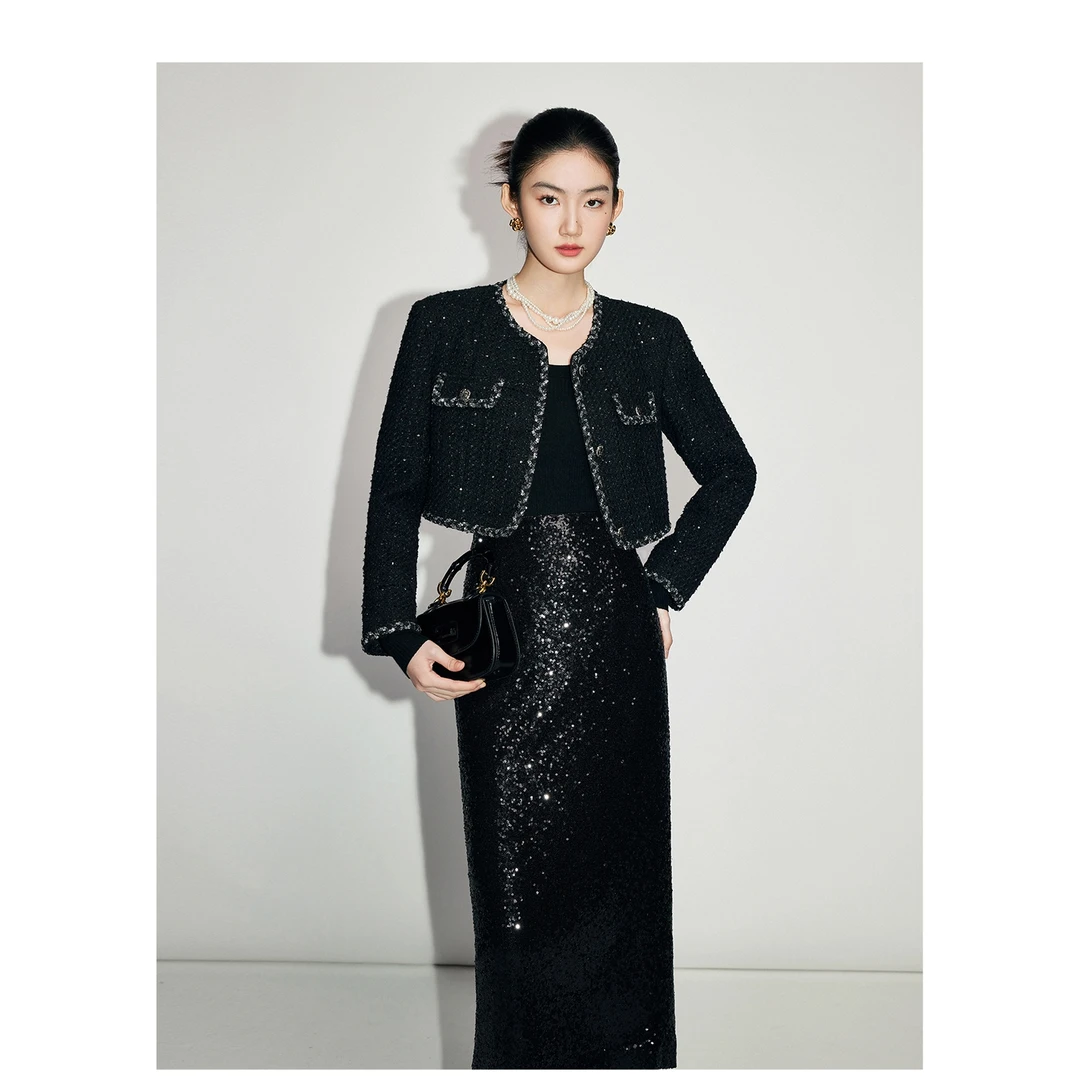 【CC王专属】MandyZhang复古黑色外套女秋新款短款上衣MDWT279