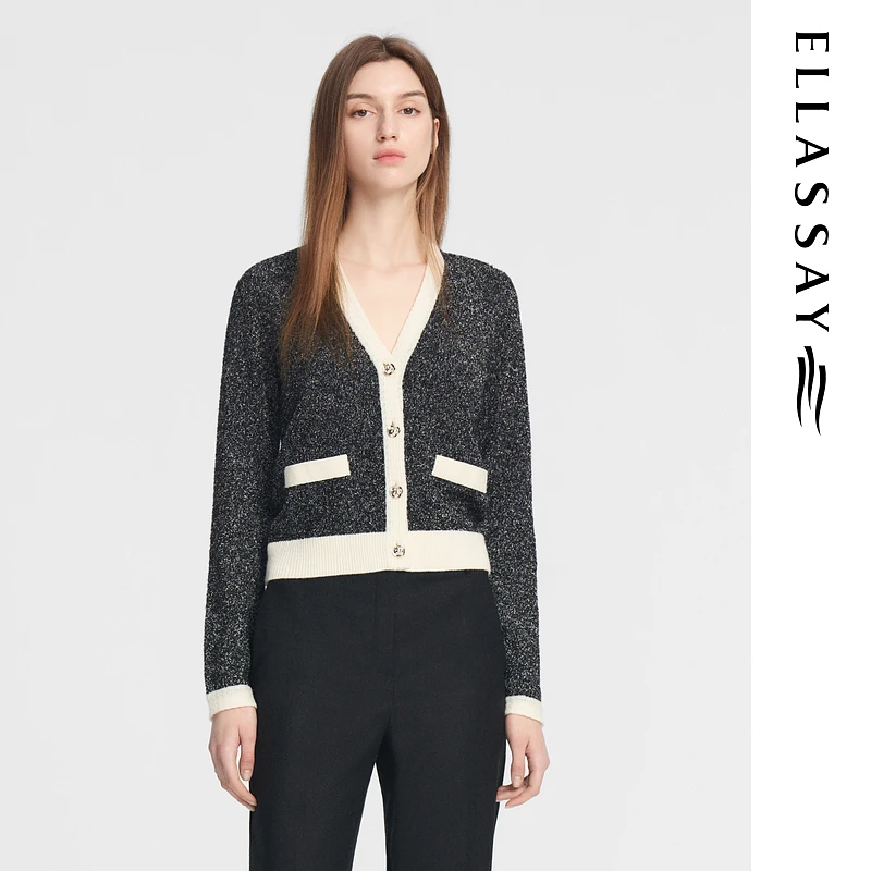 ELLASSAY歌力思秋季新款柔软舒适圈圈纱V领针织衫女EWE354M11600