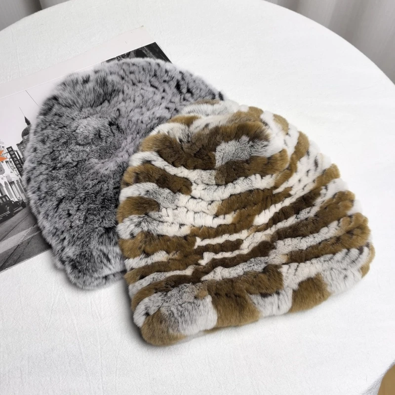 獭兔毛包头帽春秋冬无檐女法式休闲风帽子编织保暖时尚皮草套头帽