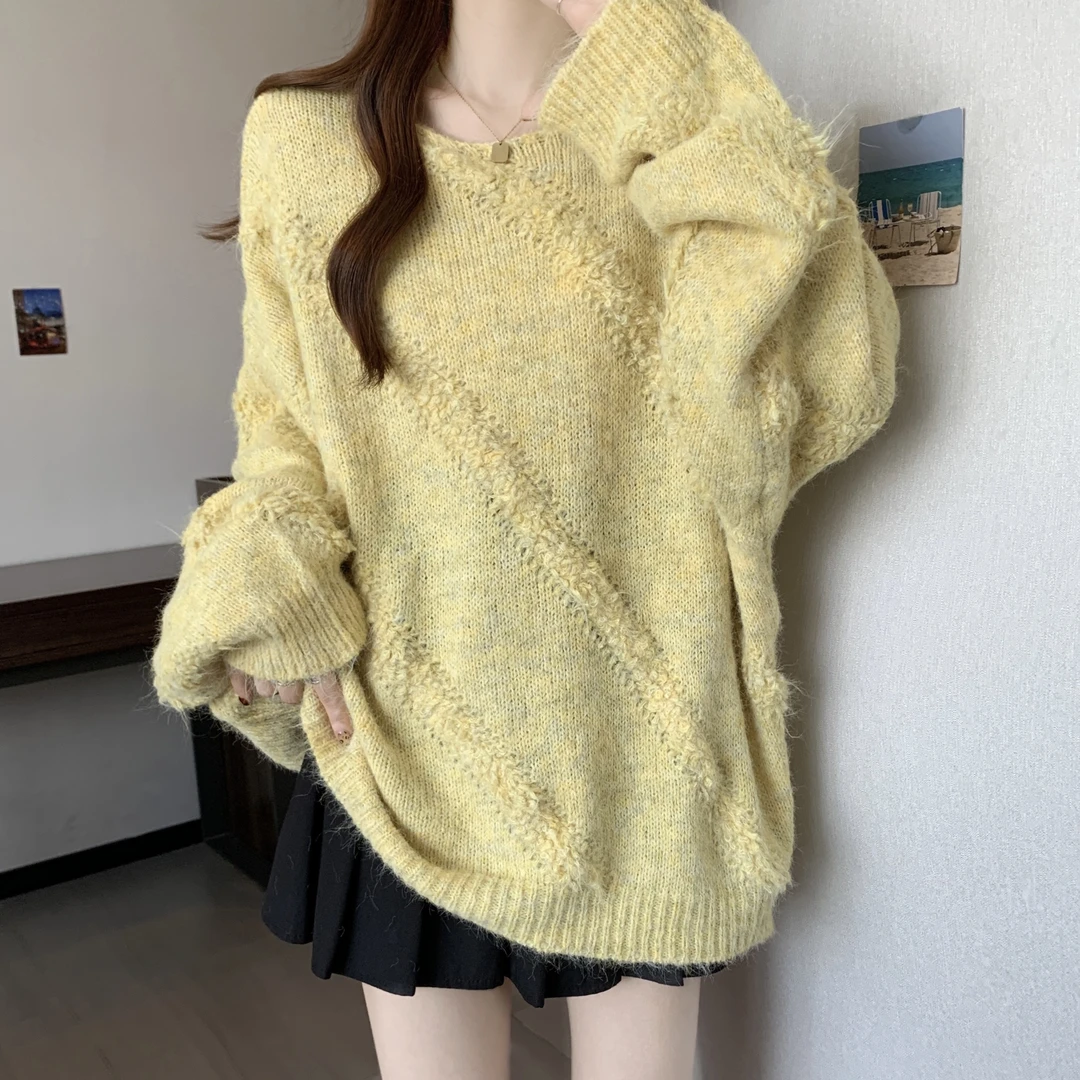 时尚大码2025秋冬新款洋气毛衣针织衫慵懒中长款宽松显瘦上衣女