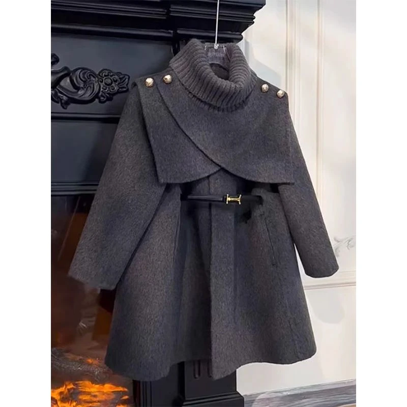 女童加厚呢大衣新款时髦儿童长款风衣女孩保暖加厚外套洋气