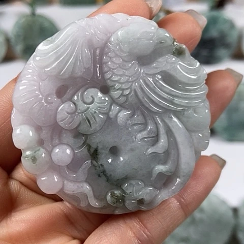 翡翠颈饰未镶嵌如意凤凰扣两面工福利