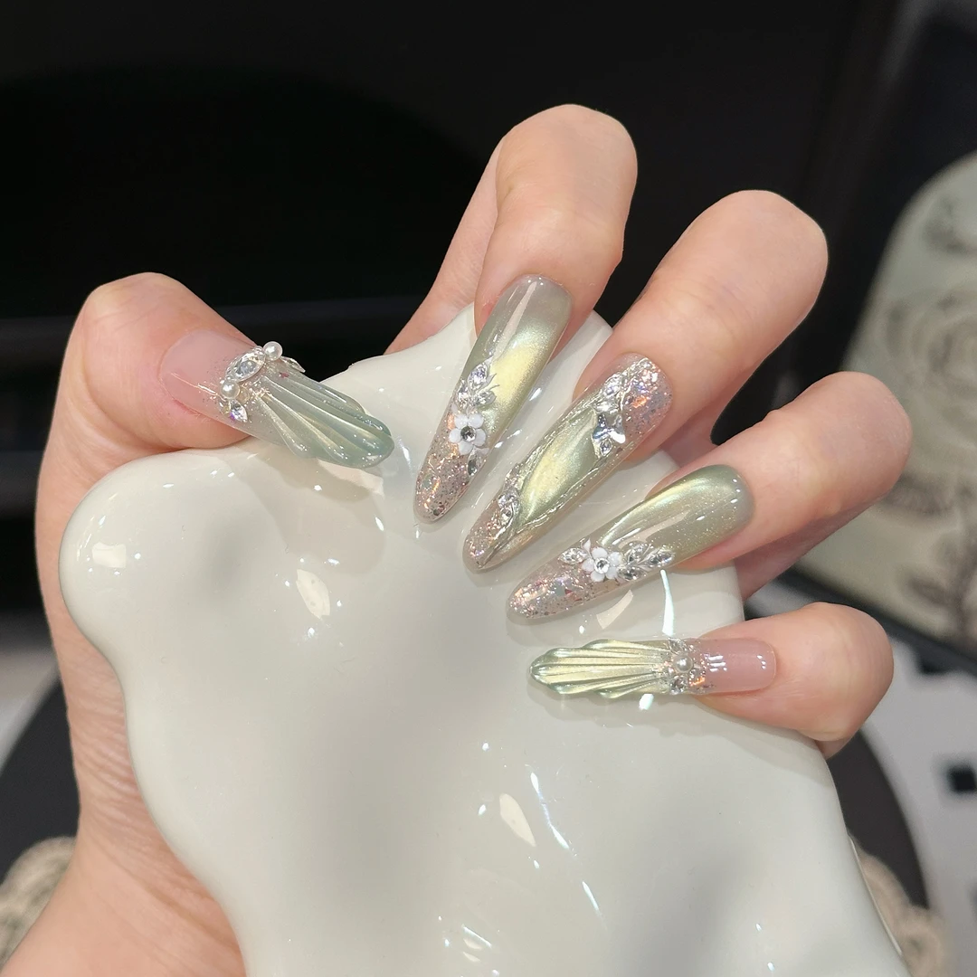 【冰蝶.琉璃】原创爆款绿色高定猫眼显白气质百搭四季穿戴甲