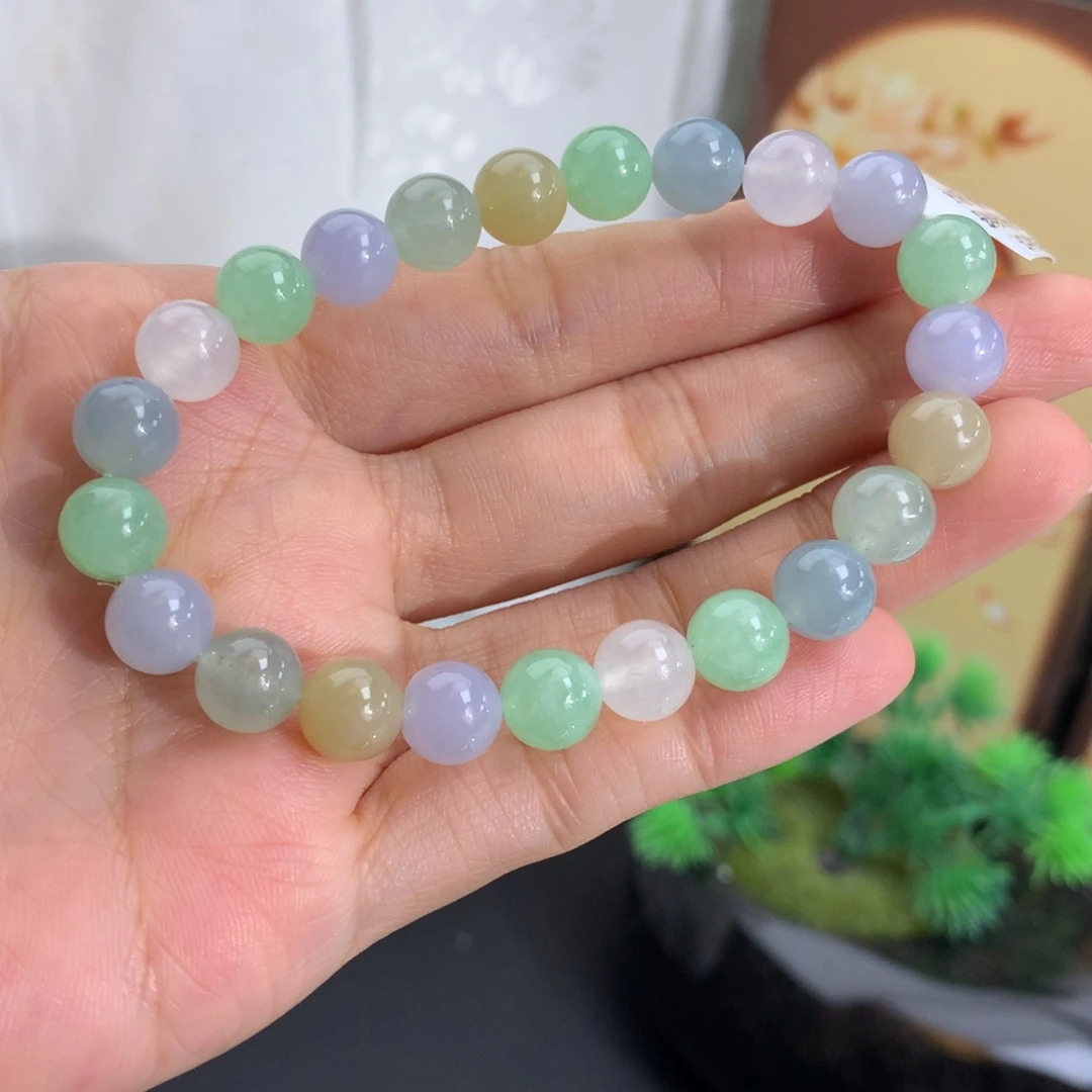 翡翠未镶嵌手串卡8胶润多宝手串