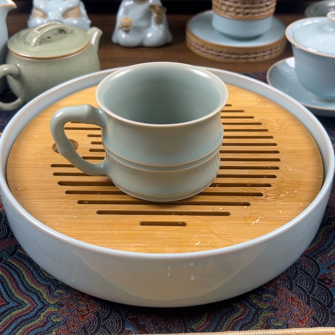 杯子瓷仿古釉水竹节杯微瑕捡漏价