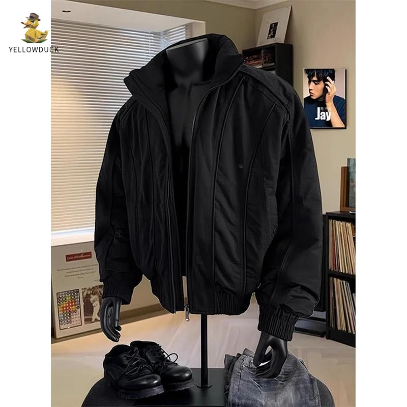 美式cleanfit短款解构飞行夹克棉服男款冬季加厚立领廓形棉衣外套