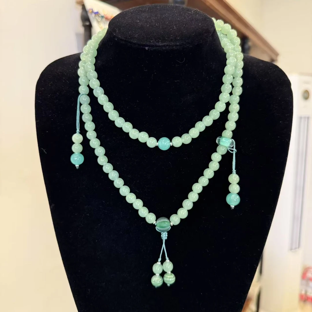 合金项链 LZ2806-5 8mm绿料孙家台湾老师108颗琉璃项链