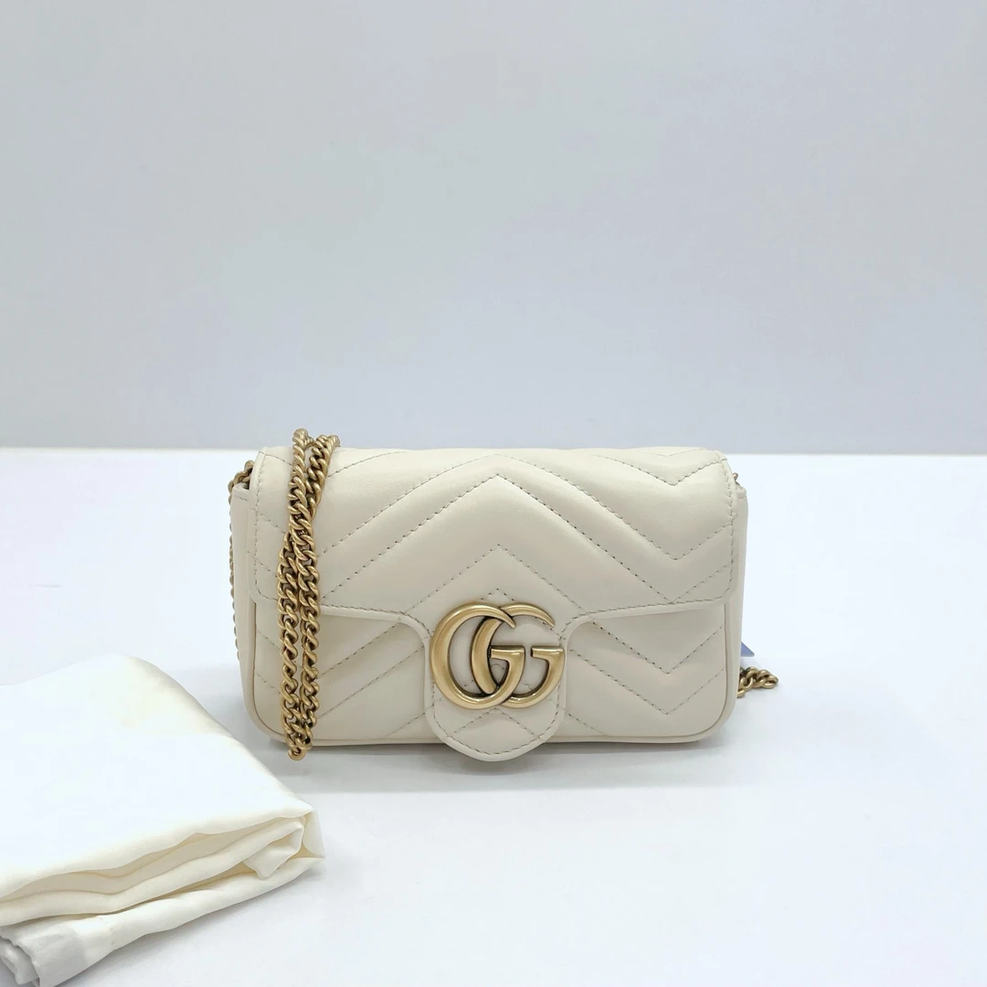 95新 GUCCI/古驰 98新 Gucci 古驰 marmont 马蒙白色mini链条包