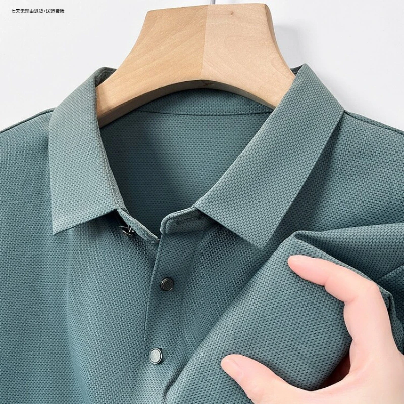 男士休闲薄款短袖t恤中年新款纯色翻领polo衫冰丝透气时尚潮