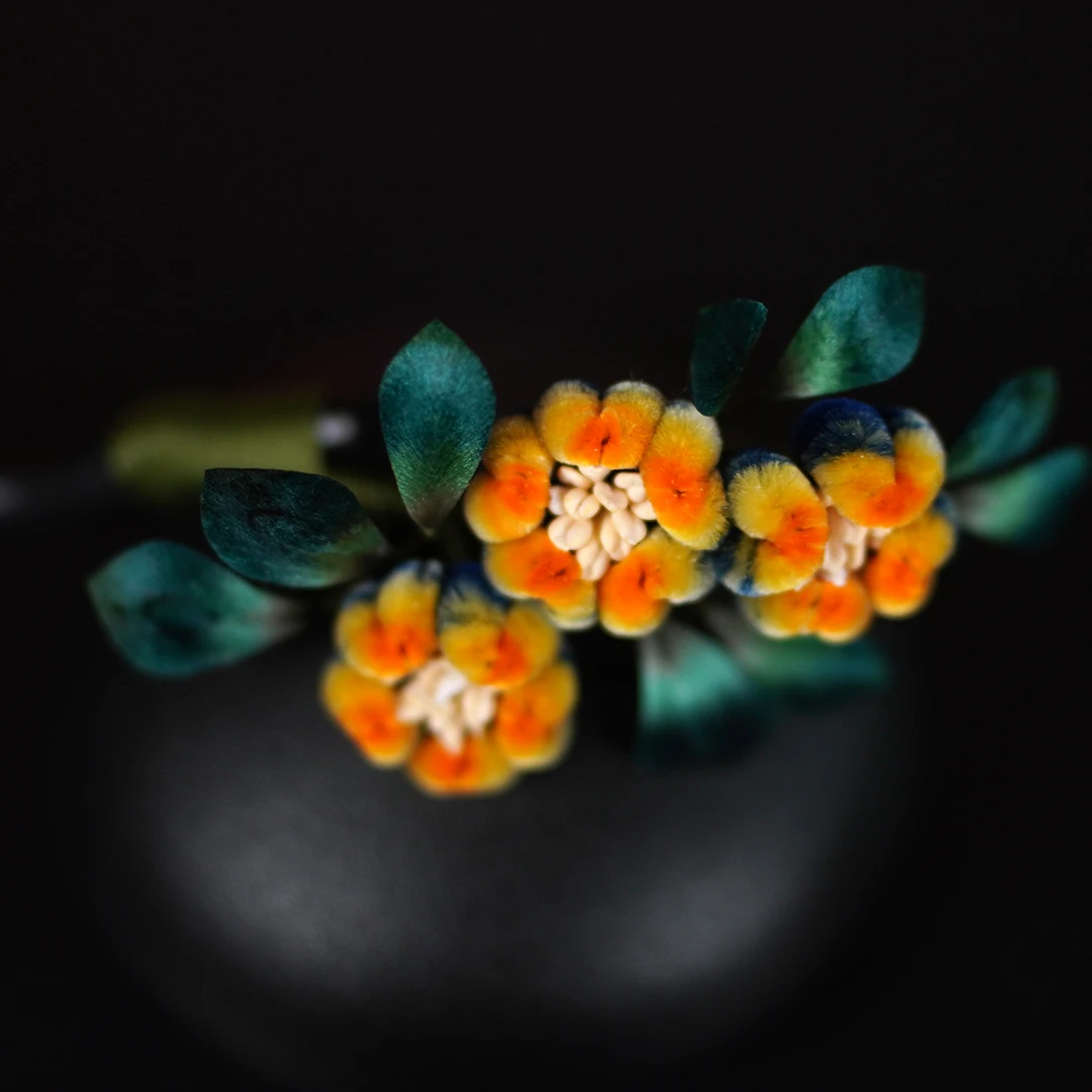 非遗绒花丨金桂 纯手工桑蚕丝线胖绒花国风新中式发簪