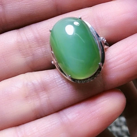 和田玉戒指银S925镶嵌