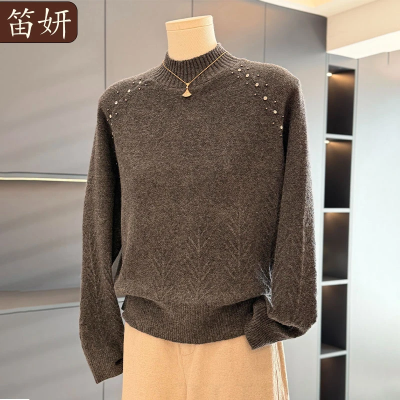 时尚洋气妈妈装毛衣女高领冬装新款上衣气质百搭中老年针织衫打底