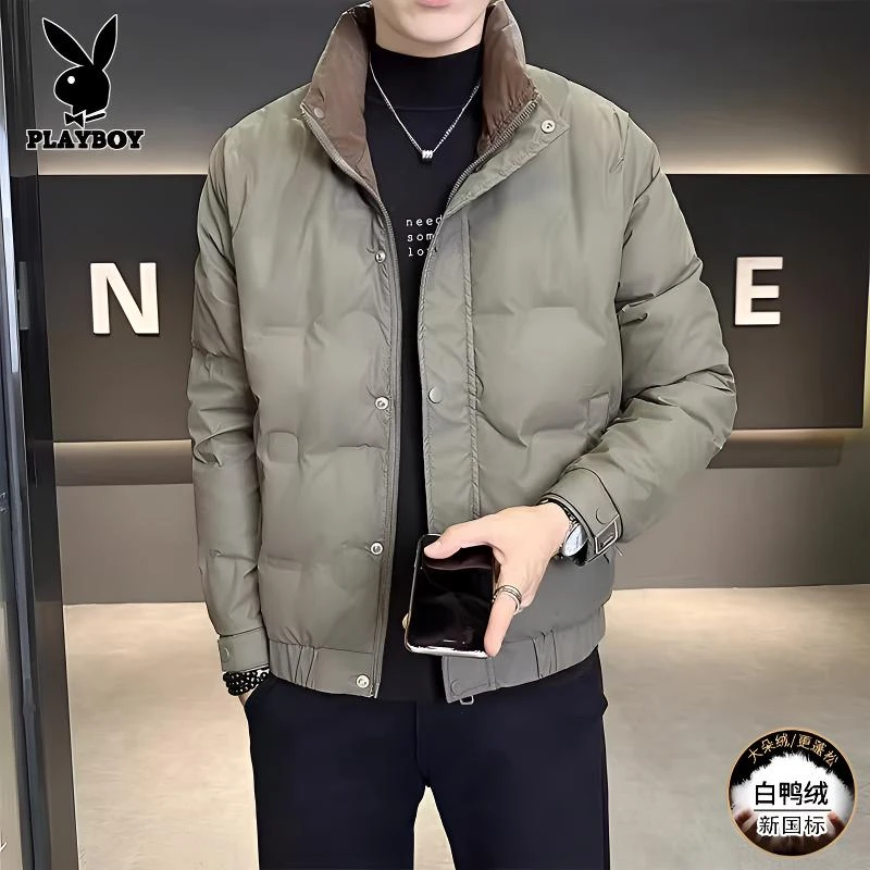 PLAYBOY/花花公子新款冬季羽绒服男韩版潮流休闲百搭翻领纯色外套