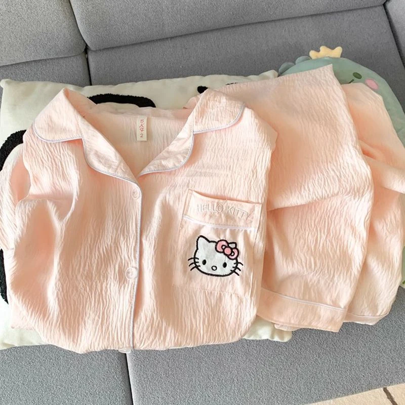 粉色KT猫睡衣女春秋季新款长袖长裤两件套装少女可爱云朵棉家居服