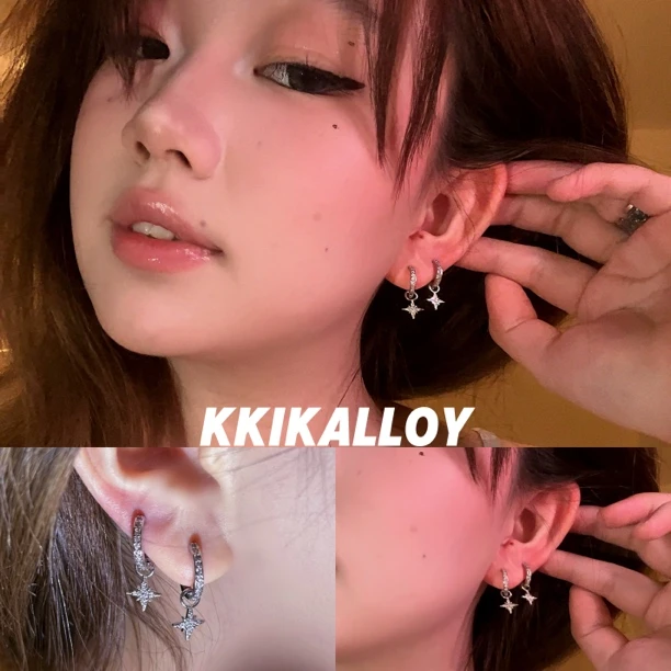 钛钢耳饰 【KKIK】芒星满钻耳圈 钛钢不掉色0.8粗 圈径6mm