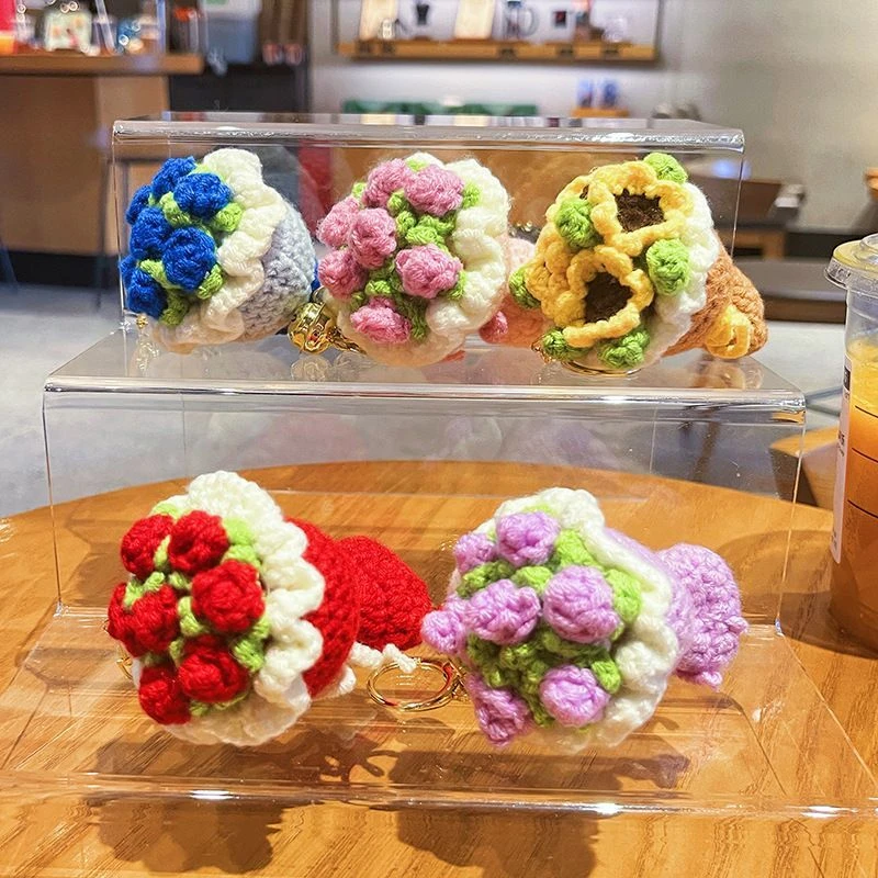 成品迷你花束手捧花送女友闺蜜材料包挂件毛线手工钩织可爱礼物yj