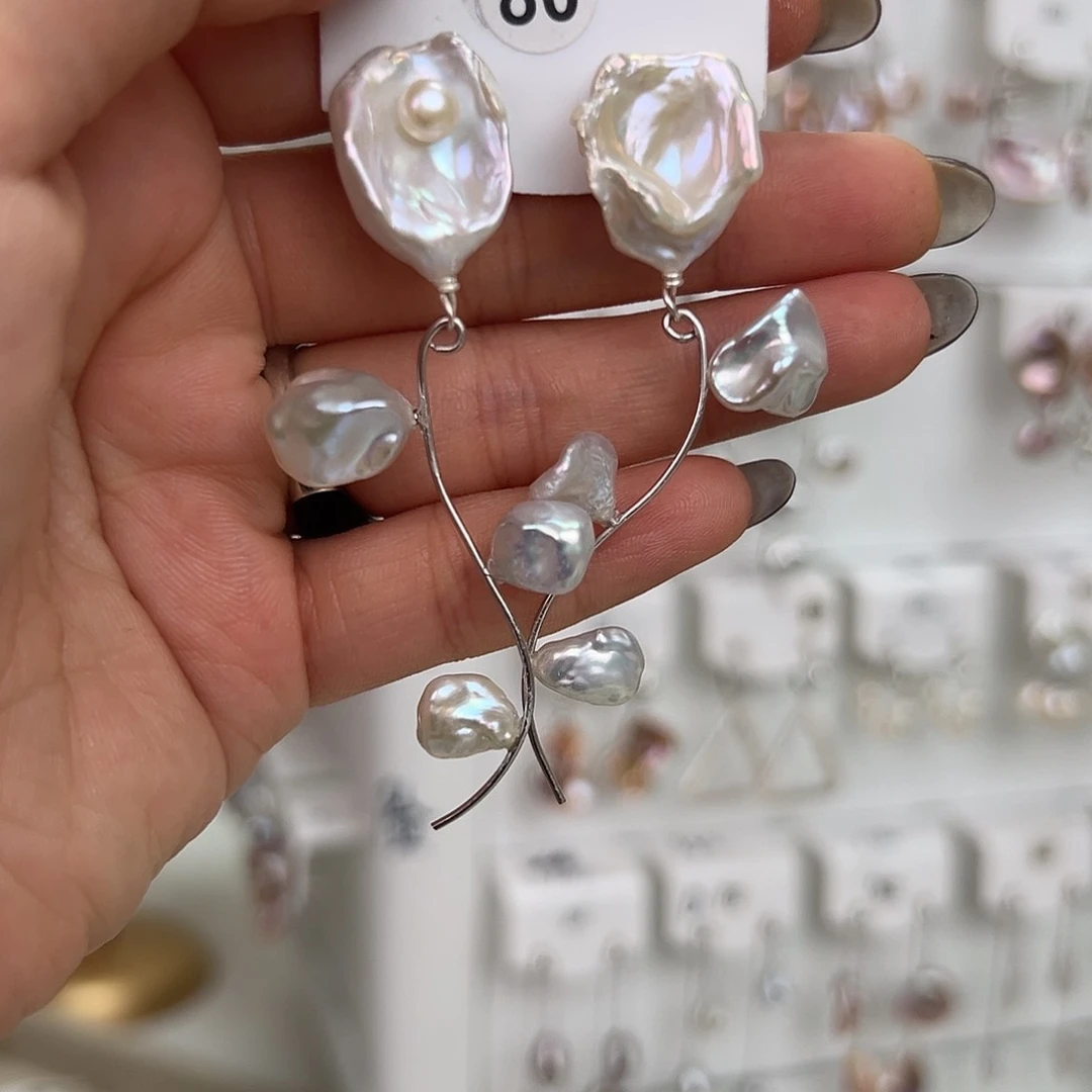 铁合金无合金淡水珠子耳环