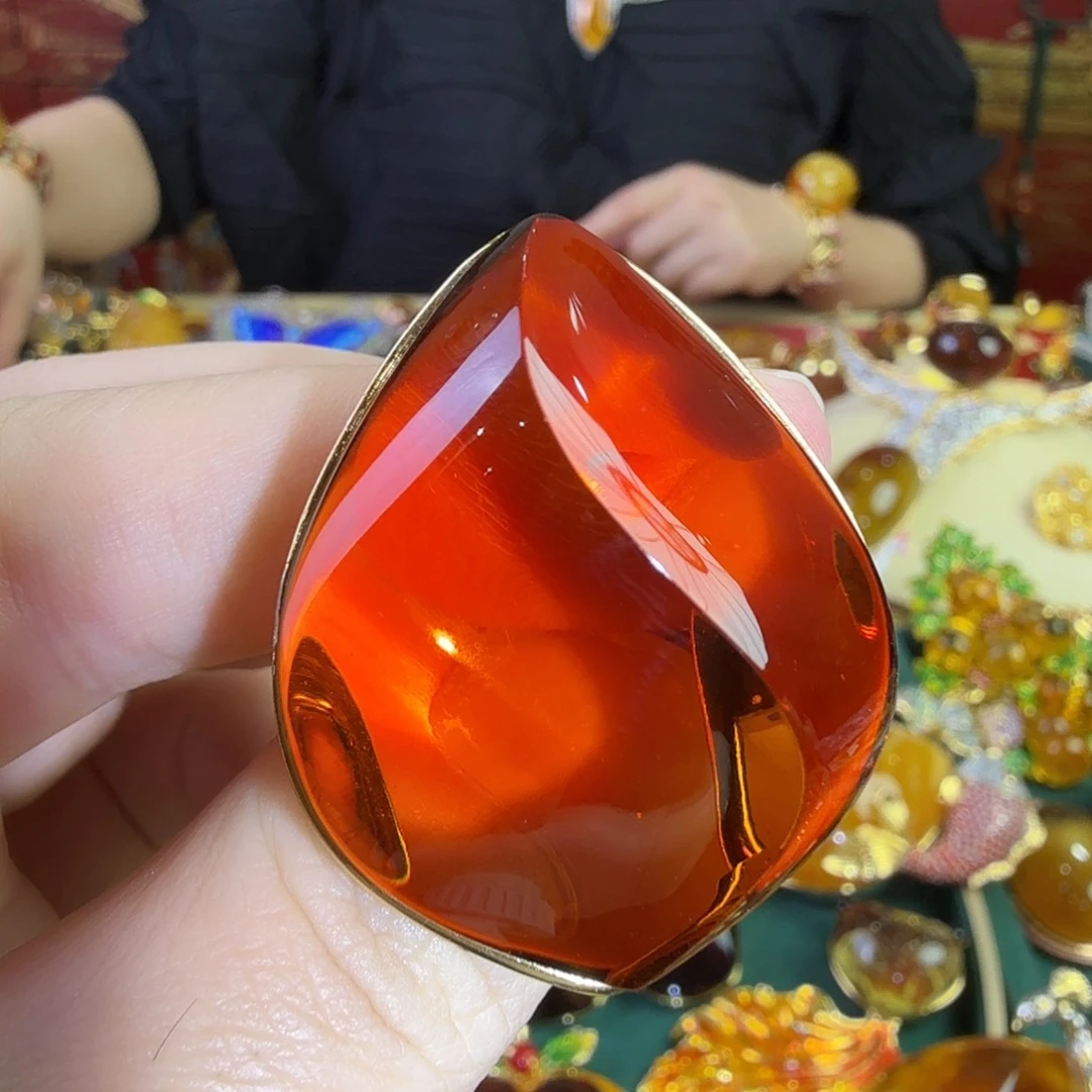 血珀银S925镀金镶嵌戒指