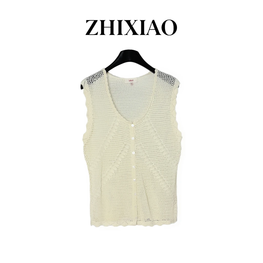 【ZHIXIAO】夏季新款：镂空无袖开衫39041