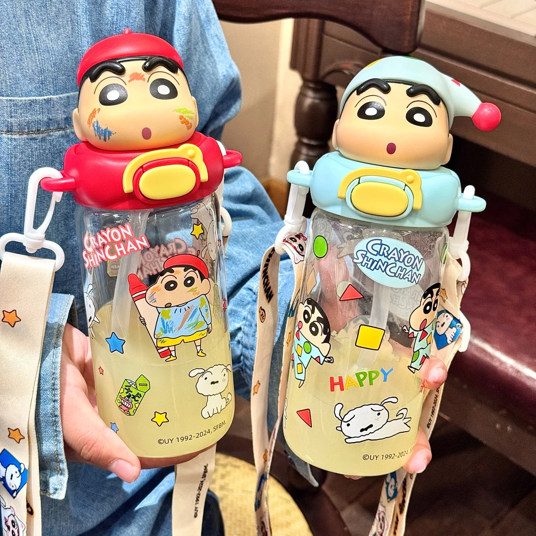 蜡笔小新水杯2025新款可爱玻璃杯高颜值防爆夏天吸管杯子学生上学