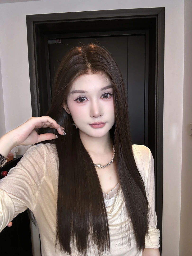 【小iu 棕长直2.0 】13*6大面积进口丝U 型尾黑茶色长直假发