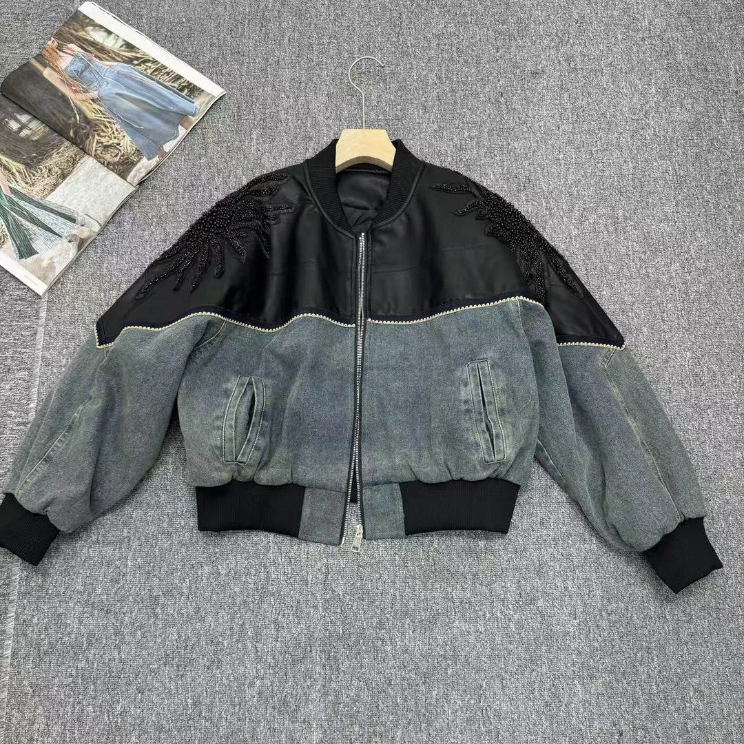 2025冬季新皮衣外套女高级感小个子皮配牛仔款棒球服夹克