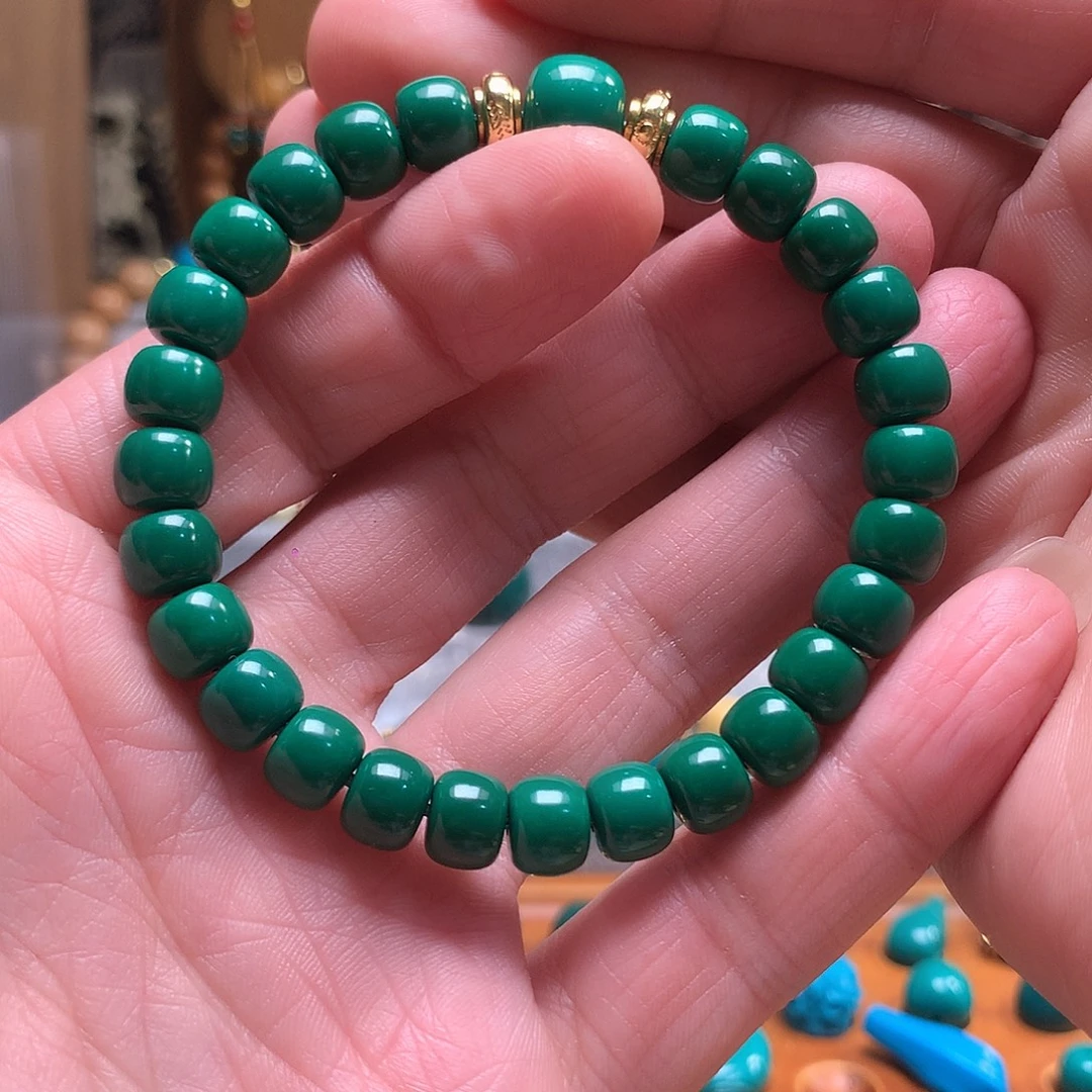 琉璃颈饰油绿色8mm老行手串
