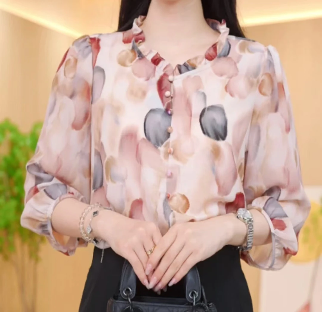 夏季新款气质宽松木耳边2025超时尚简约3减龄衬衫956百搭