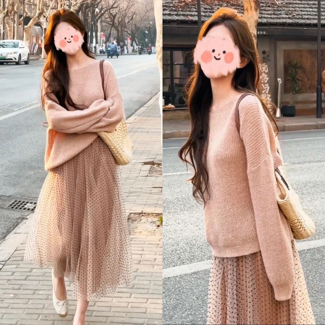 早春法式绝美温柔气质慵懒针织衫2025别致波点半身裙两件套套装女