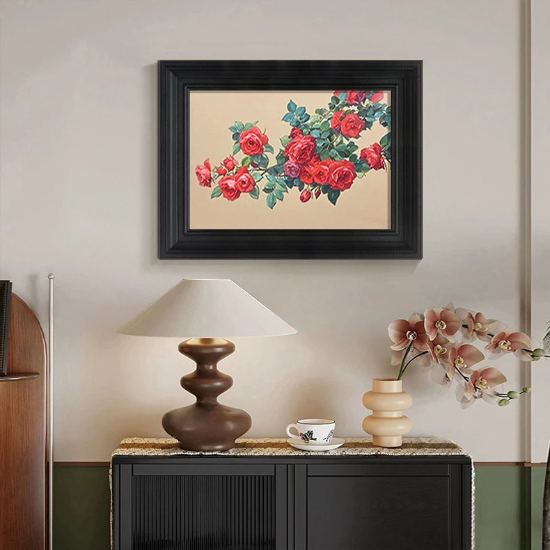 《玫瑰余香》中古风手工油画客厅沙发背景装饰画餐厅过道抖柜挂画