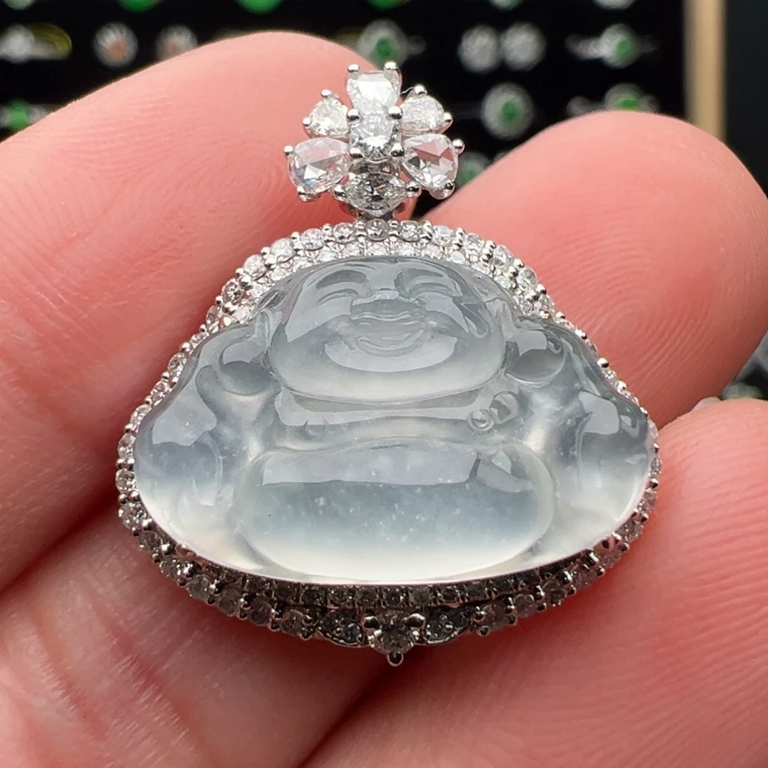 翡翠18K金镶嵌颈饰佛12.2