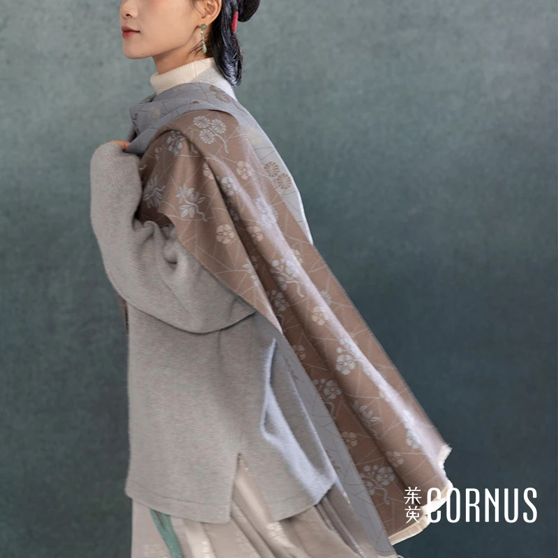 茱萸CORNUS 岁寒三友 双面仿羊绒国风披肩汉服日常通勤双面披肩
