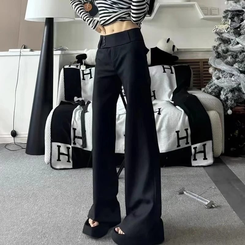 高级纽扣小众设计感微喇西装裤女夏季时尚高腰显瘦百搭直筒阔腿裤