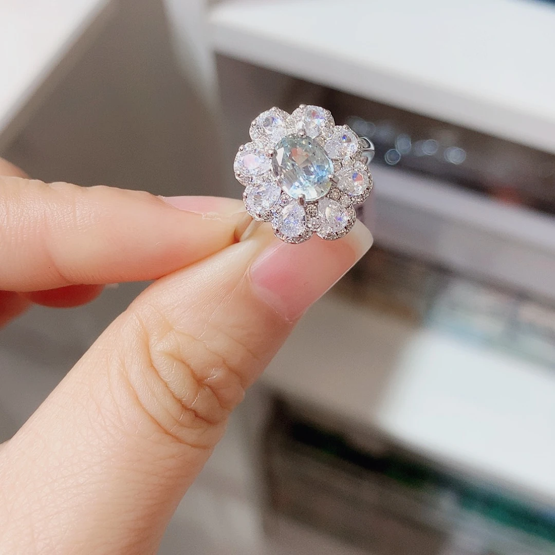 戒指蓝宝石银S925镶嵌