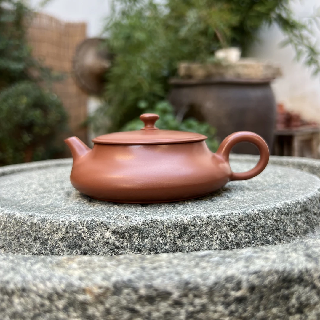 【闪购商品】全手超薄胎 扁明炉 120cc左右 纯料朱泥潮州手拉壶茶壶